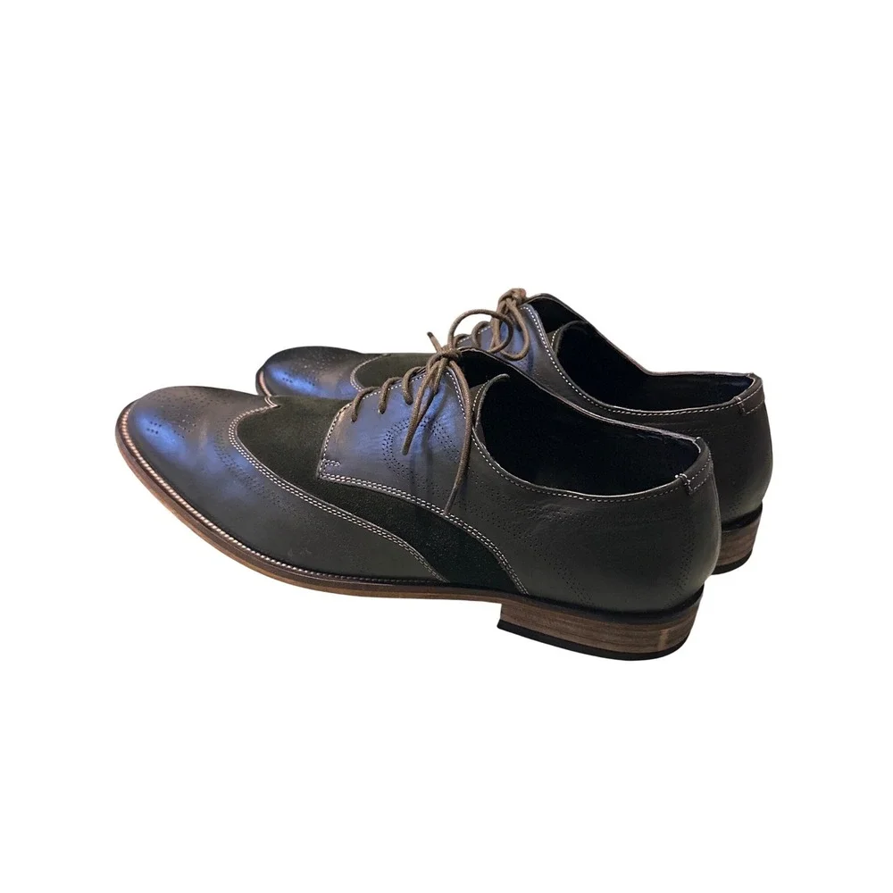 Stacy Adams Mens Black Leather Suede Wingtip Oxford Dress Shoes Brogue